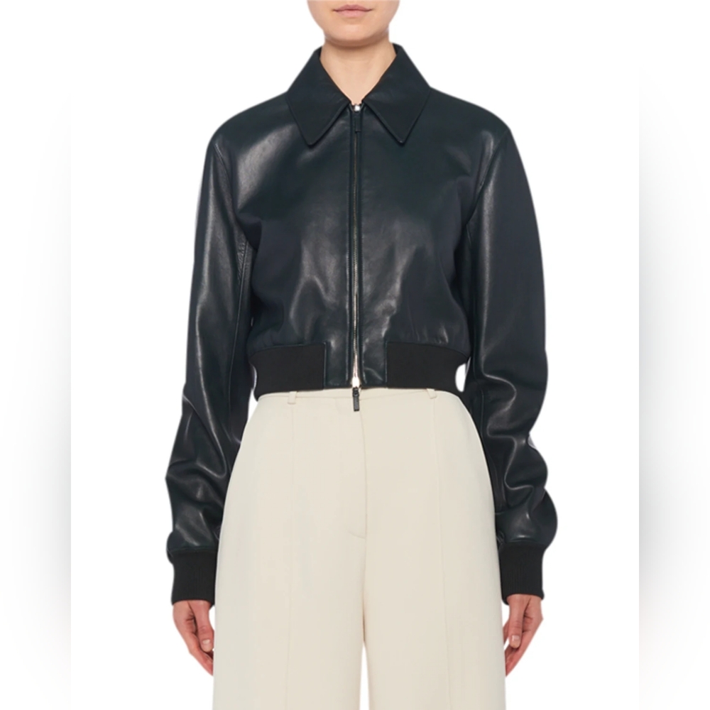 The Row Zarla Leather Jacket Green Size 6